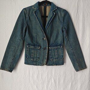 J. CREW Denim Blazer Jacket EUC Classic Preppy Tailored Size PXS